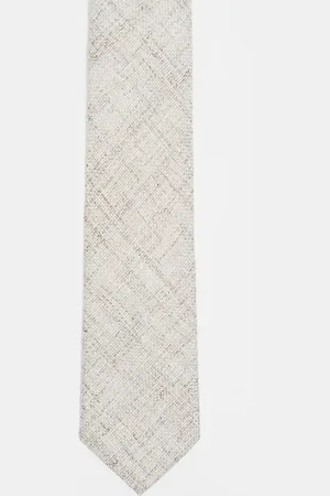 ASOS Linen look textured tie in neutral-Pink