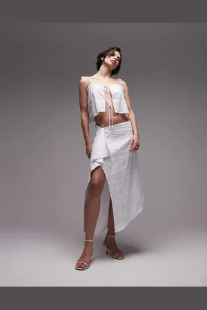 SNDYS Cotton embroidered drape detail midaxi skirt in (part of a set)
