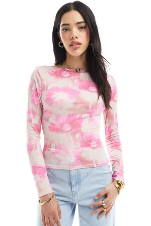 Miss Selfridge Printed jersey pink abstract floral top-Multi