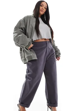 ASOS Curve tapered pants with turn up detail in -Grey
