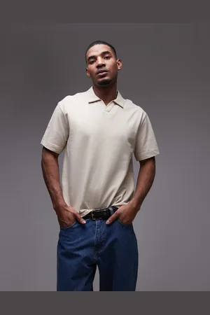 Topman Heavyweight boxy fit revere polo in -Neutral
