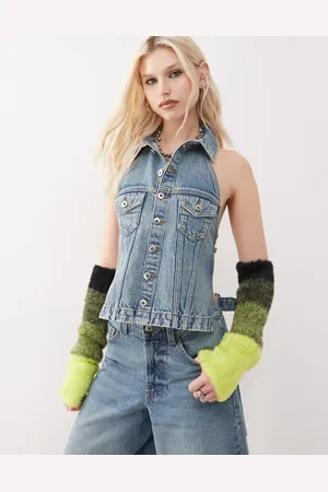 COLLUSION Denim halter top (part of a set)-Blue