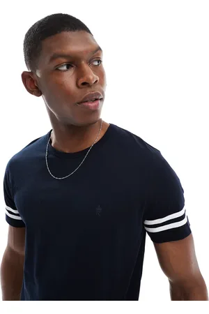 French Connection French Connection crew t-shirt with arm stripes in navy and white