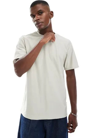 Only & Sons Plisse relaxed t-shirt in beige-White
