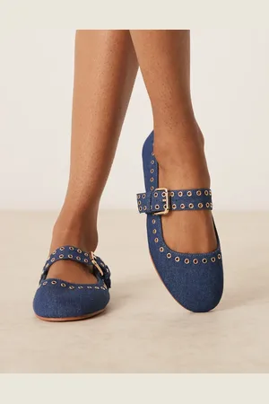 ASOS Larson eyelet mary jane ballets in dark blue denim