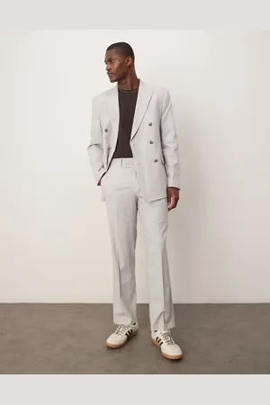 ASOS Linen blend straight leg suit pants in -Grey