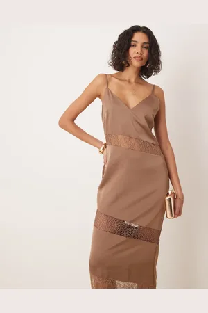 Pretty Lavish Lace insert slip maxi dress in -Brown