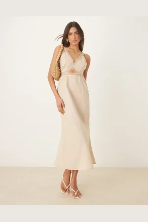 Never Fully Dressed Mimi linen cut-out midaxi dress in -Neutral