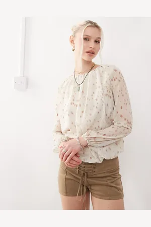 Motel Seita bambi print oversized blouse in ivory-White