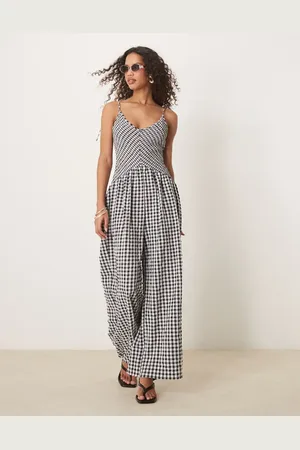 ASOS V neck poly crinkle dropped waist jumpsuit in -Multi