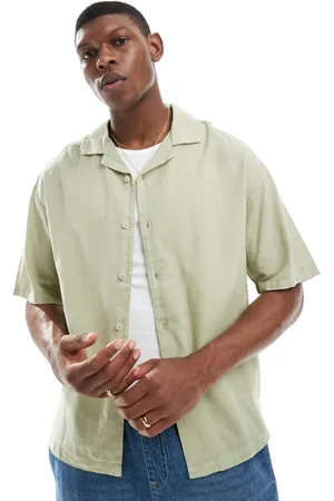 Pull&Bear Linen rich shirt in sage