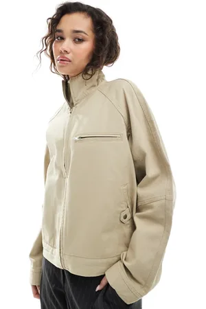ASOS Oversized twill funnel neck jacket in -Neutral