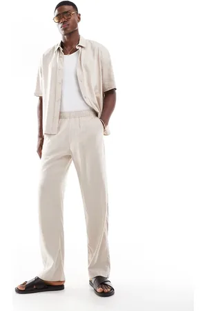 Bershka Linen rich pants in beige (part of a set)