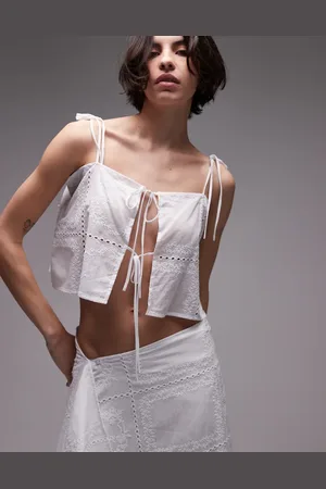 SNDYS Cotton embroidered square neck cami tie front floaty top in (part of a set)