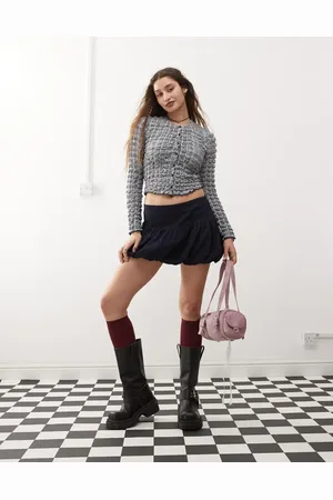 Motel Yejina textured crew neck cardigan in navy