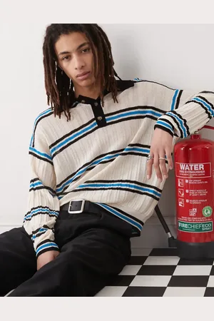 COLLUSION Knitted lightweight long sleeve polo jumper in -Neutral