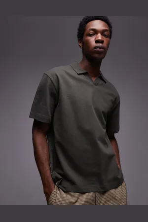 Topman Heavyweight boxy fit revere polo in -Green