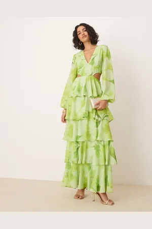 Pretty Lavish Cut out tiered ruffle maxi dress in -Green