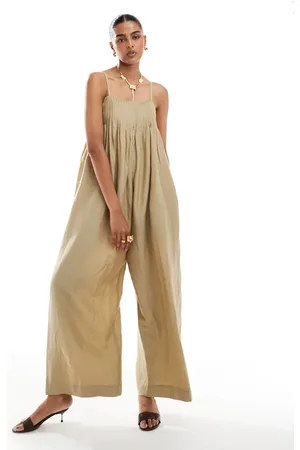 & OTHER STORIES Fluid wide leg jumpsuit with relaxed square neck in -Neutral