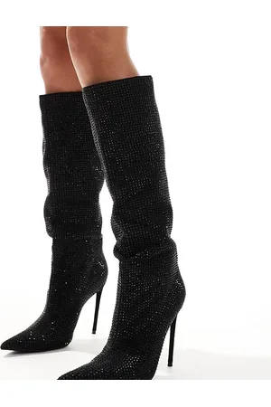 Public Desire Public Desire Lothario Wide Fit Diamante embellished stiletto pointed knee boots in black