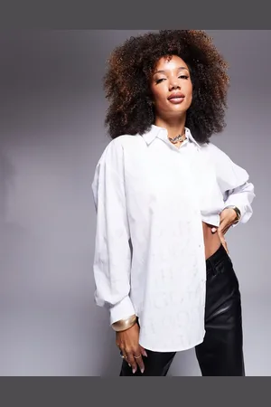 Hugo Blue Semi sheer logo all over print shirt in white