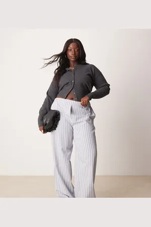 ASOS Curve tailored straight leg pants in blue and white stripe