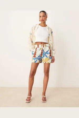 Never Fully Dressed Palm print shorts in cream (part of a set)-White