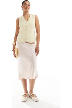 New Look Satin bias midi skirt in pale pink