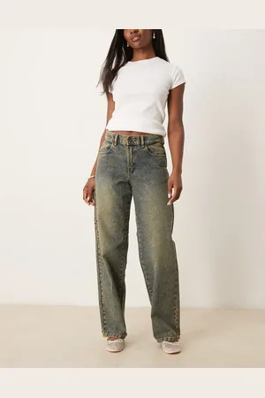 Dickies Herndon mid rise loose wide leg denim jeans in indigo with yellow fade-Blue