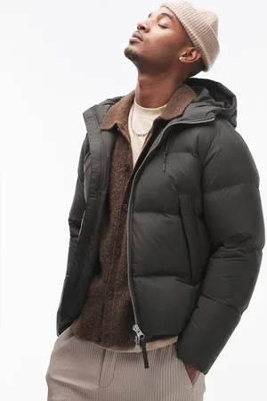 ARKET Down filled puffer jacket with hood in dark khaki