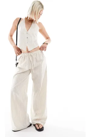 Pull&Bear Rustic wide leg pants in (part of a set)-White