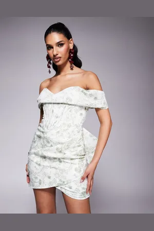Lavish Alice Off shoulder lace up mini dress in