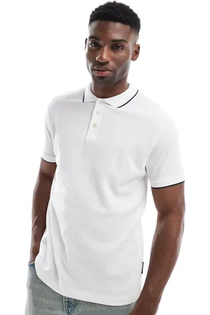 French Connection French Connection tipped popcorn polo shirt in white and navy