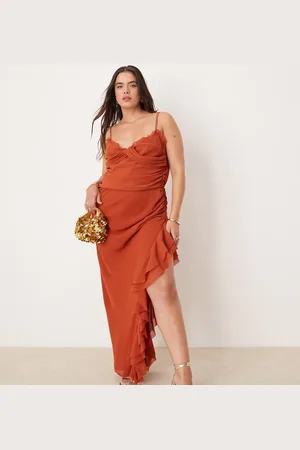 ASOS ASOS DESIGN Curve draped crinkle maxi dress with ruffles and strappy details in -Red
