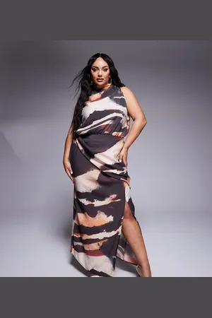 ASOS ASOS DESIGN Curve high neck wrap maxi dress in print-Multi