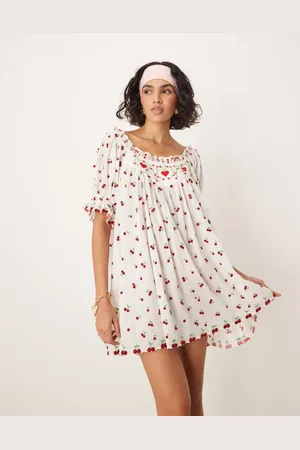 For Love & Lemons Beaded cherry slip dress in white and -Multi