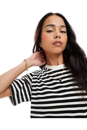 ONLY Contrast neck t-shirt in black & stripes