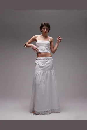 SNDYS Poplin lace insert tiered maxi skirt in