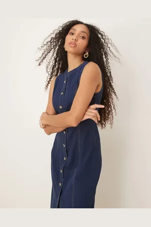 Abercrombie & Fitch Denim button through sleeveless midi dress in