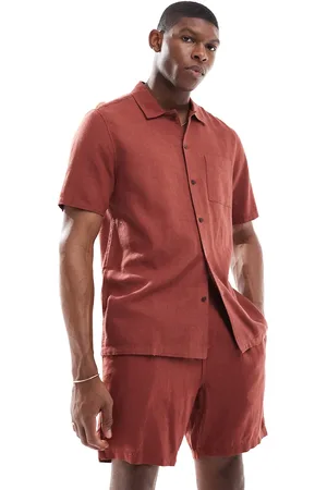 New Look Flat collar linen-blend shirt in rust (part of a set)-Brown