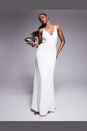 Jarlo V-neck maxi dress with lace panels in -White