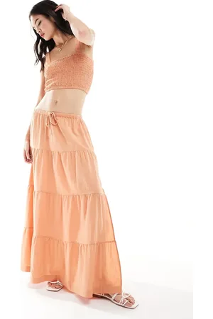Rhythm Villa tiered maxi beach skirt in (part of a set)-Orange