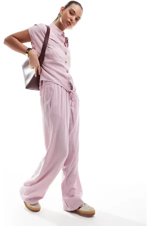 Pieces® Wide leg linen blend pants in pink (part of a set)