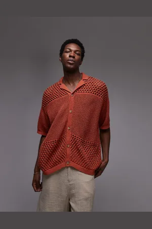 Topman Open knit pattern polo in -Orange