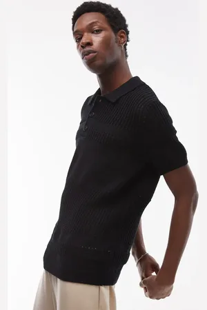 Topman Knitted ladder crochet polo in