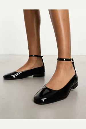 WALK LONDON Bella ankle strap ballerina shoes in leather