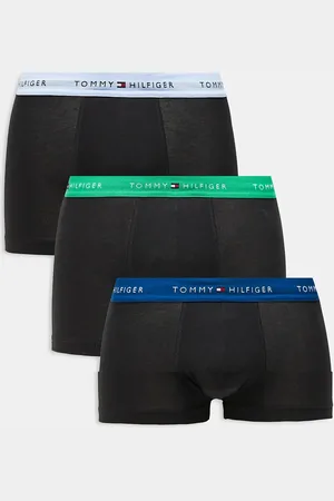 Tommy Hilfiger Signature cotton essentials 3 pack trunks in black with blue/green waistband