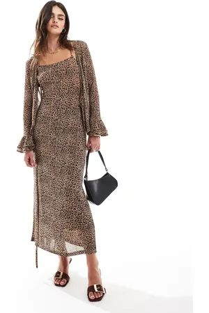 Never Fully Dressed Mesh midaxi dress in (part of a set)-Brown