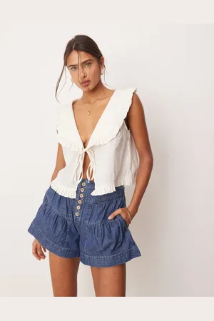 Free People Fleur tiered high waist denim shorts in