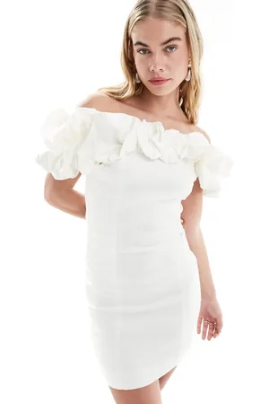 Y.A.S Bridal ruffle off the shoulder mini dress in white